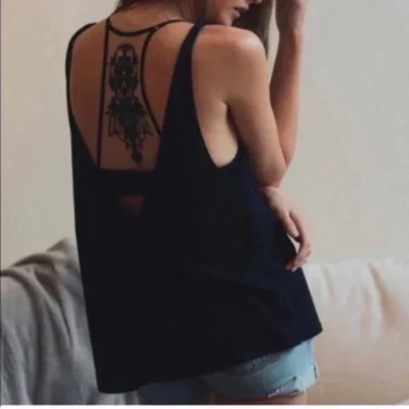 Black Tattoo Mesh Lace Back Racerback Bralette - Picture 3 of 3